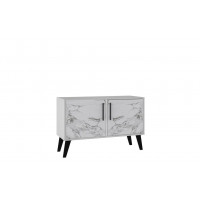 Manhattan Comfort 144AMC208 Mid-Century- Modern Amsterdam Double Side Table 2.0 with 3 Shelves in White Marble